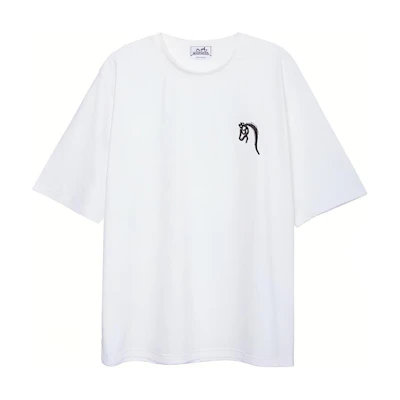 HERMES Logo Print Crew Neck T-Shirt White SS22 H167565HA90