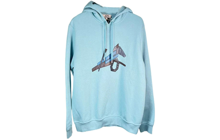 Hermes Logo Print Hoodie Blue () H257730HA64