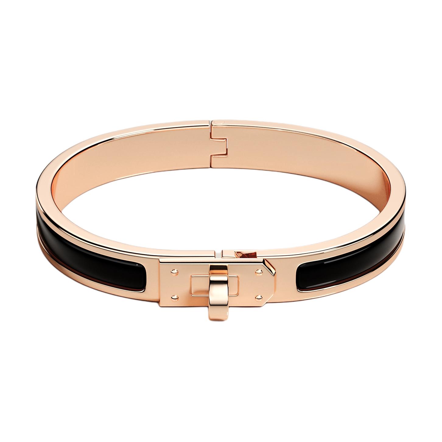 HERMES Logo Rose Gold Metal Enamel Bracelet Unisex Couple Design. H200004F0001