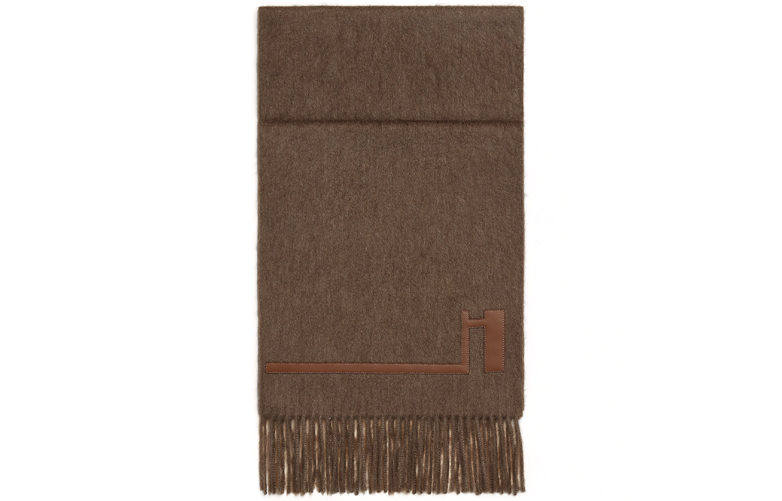 HERMES Logo Wool Scarf Brown  Warm Winter Accessory H393826T 01 圖 2