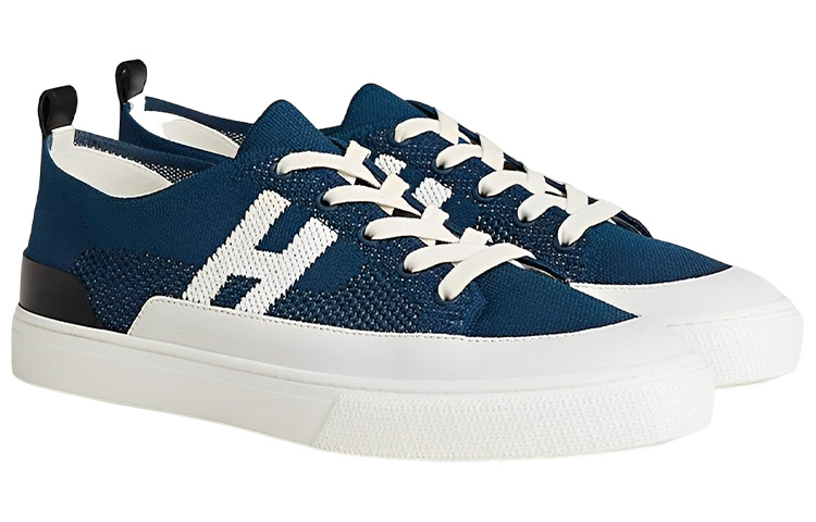 Lookbook HERMES愛馬仕 Deep 布料 低幫綁帶 時尚休閒鞋 男款 藍白