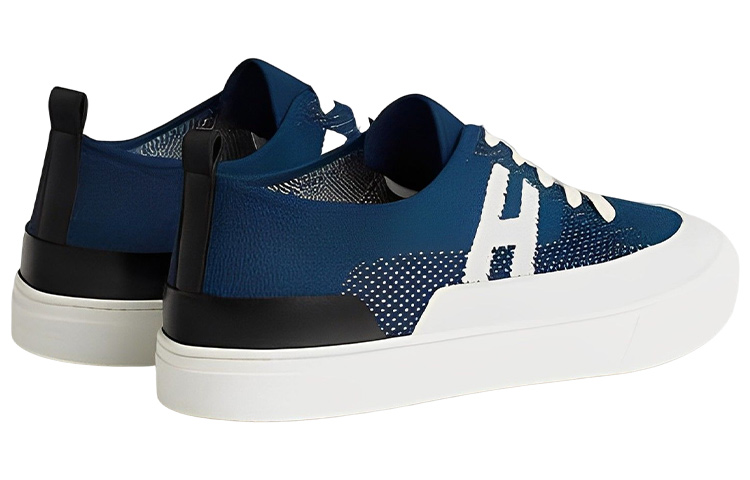 Shop HERMES愛馬仕 Deep 布料 低幫綁帶 時尚休閒鞋 男款 藍白