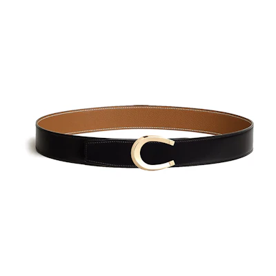 HERMES Luck Reversible Calf Leather Belt Black 3.8cm Width. H010412CP2K | H077971CAAA085