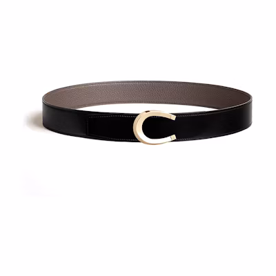 HERMES Luck Reversible Leather Belt Smooth Buckle Male Black/Tin Grey 3.8CM H010412CP2K | H077971CAAG085