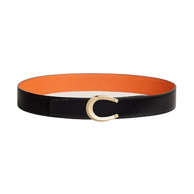 HERMES Luck Reversible Togo Leather Belt Black 3.8CM. H010412CP2K | H077971CAAH085