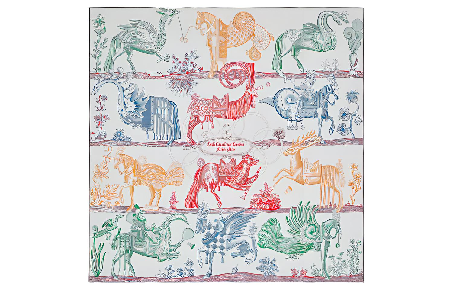 HERMES Magic Horse Rider 90cm Double-Sided Scarf Multicolor H903552S-07