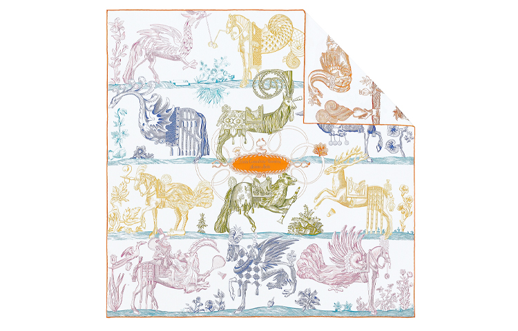 HERMES Magic Horseman 90cm Double-Sided Silk Scarf H903552-05