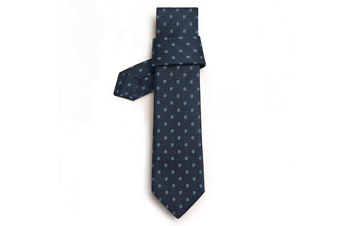 HERMES Maillons Grenadine Fashion Tie for Men in Blue Color. H150282T 01
