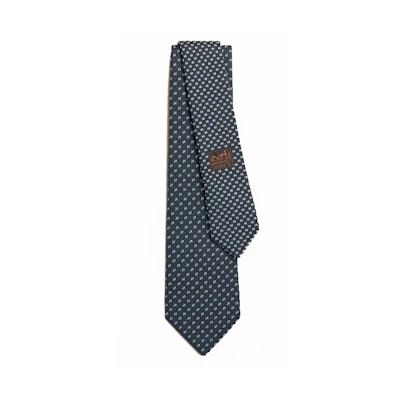 HERMES Medor Embroidered Pattern Tie Blue H339352T-01