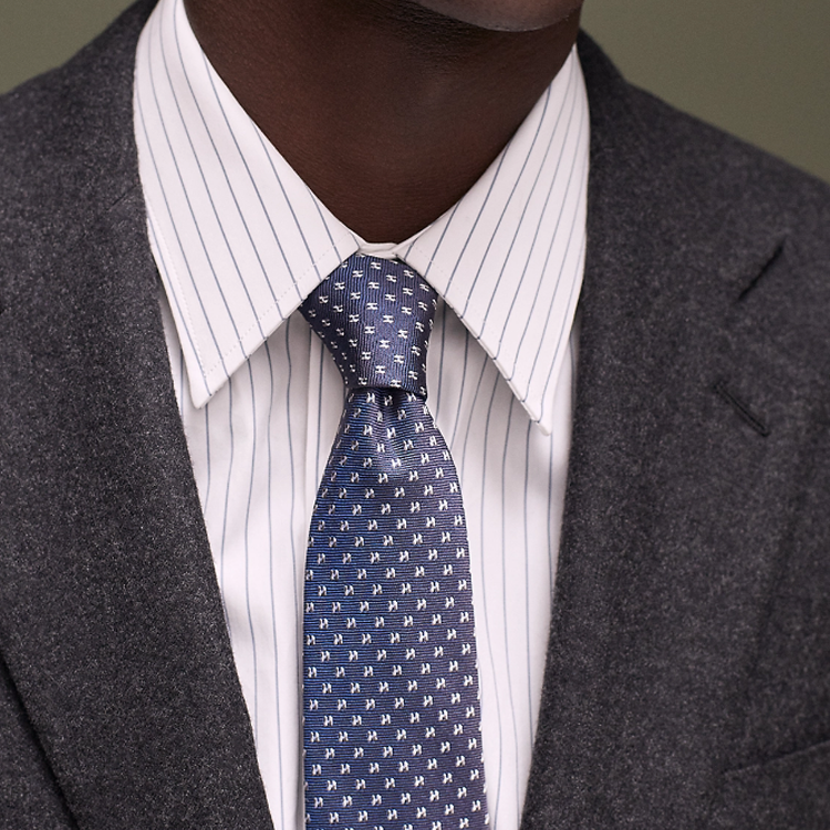 HERMES Medor Embroidered Pattern Tie  Blue H339352T-01 圖 3