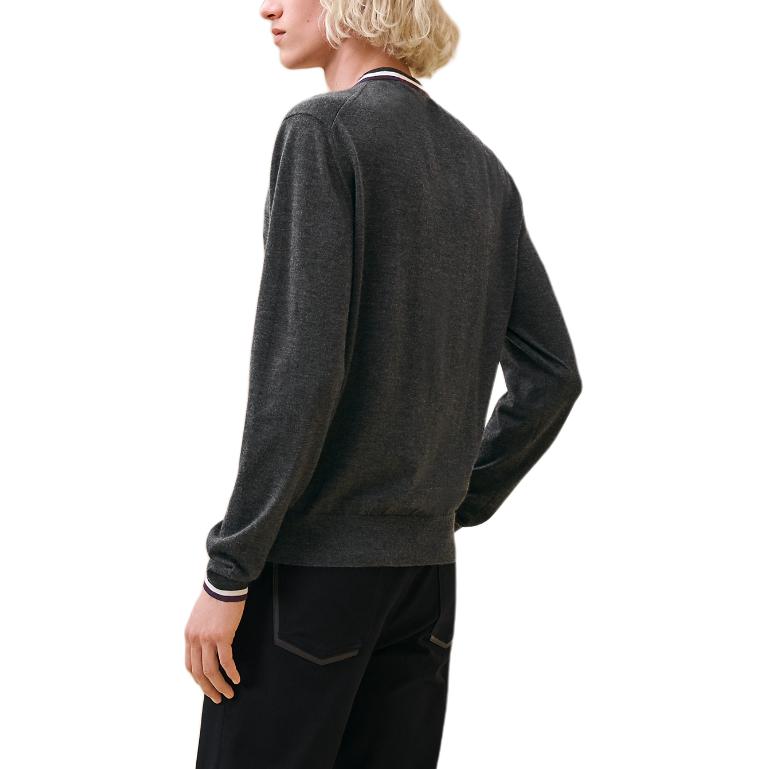 HERMES Men’s Contrast Trim Striped Round Neck Knit Sweater Dark Grey FW24 H467015HA81 圖 3