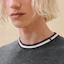 Shop HERMES Sweater Rajut Pria Trim Kontras Garis Leher Bulat Abu Tua FW24 H467015HA81
