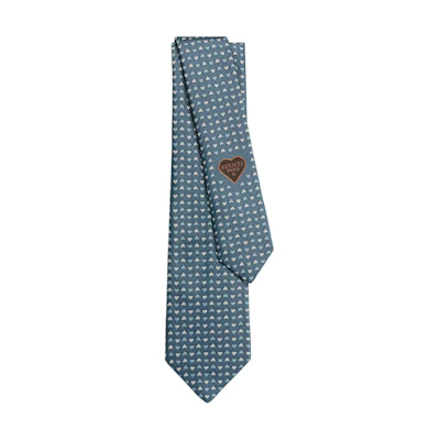 HERMES Men’s Grey Blue Tie with Heart Embroidery Design H339366Tv07