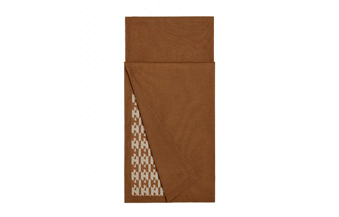 HERMES Men’s Knit Wool Scarf Brown Colorblock Design H393846T 03