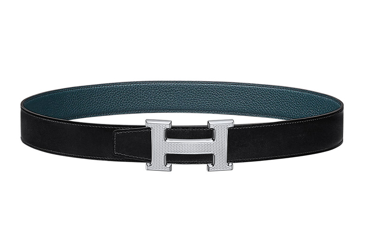 HERMES Men’s Reversible Black and Prussian Blue Leather Belt 3.2cm H064540CK05-H073967CAAD