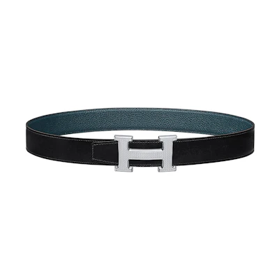 HERMES Men’s Reversible Black and Prussian Blue Leather Belt 3.2cm H064540CK05-H073967CAAD