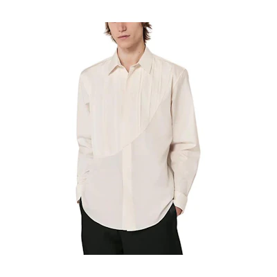 HERMES Men’s Solid Color Long Sleeve Button-Up Shirt Ivory White SS24. H366420H184