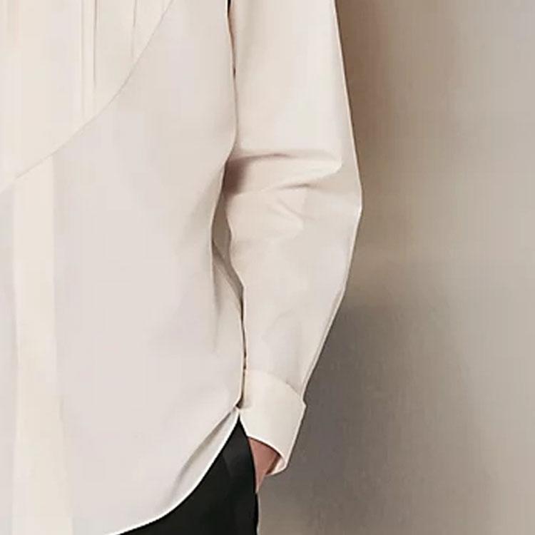 Details for HERMES Kemeja Lengan Panjang Lelaki Warna Padu Gading Putih SS24. H366420H184