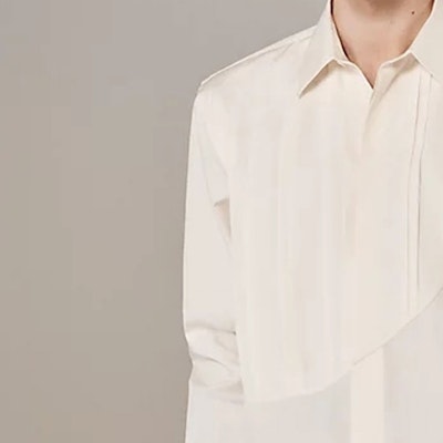 HERMES Kemeja Lengan Panjang Lelaki Warna Padu Gading Putih SS24. H366420H184 Sizing HERMES Kemeja Lengan Panjang Lelaki Warna Padu Gading Putih SS24. H366420H184