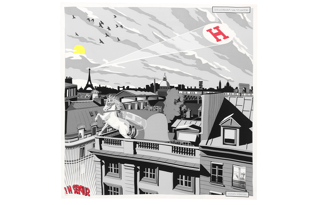 HERMES Midnight Faubourg Avenue Silk Scarf 70x70cm Unisex Couples Edition H982820S-14