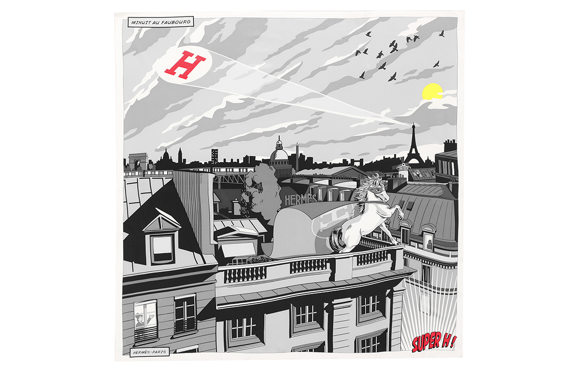 HERMES Midnight Faubourg Avenue Silk Scarf 70x70cm Unisex Couples Edition H982820S-14 圖 4