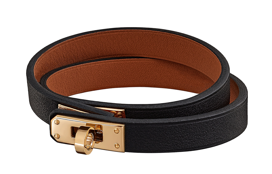 HERMES Mini Kelly Black Leather Bracelet with Gold Buckle Unisex H081182CC89 圖 2