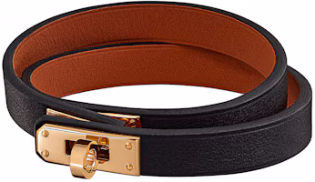 Order HERMES Mini Kelly 黑色皮革金扣手環 男女適用 H081182CC89