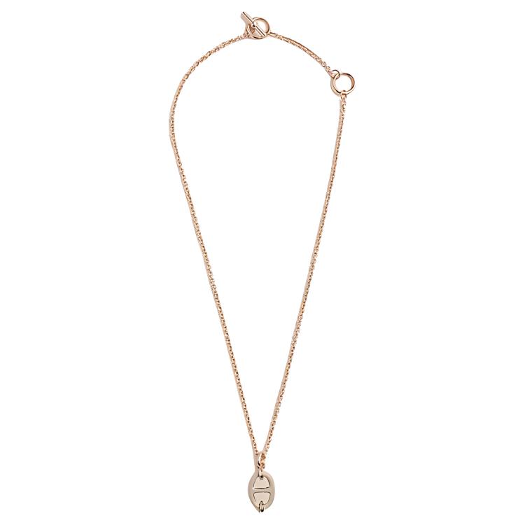 HERMES Mini Maillon Logo Rose Gold Necklace Unisex Couple Design Brown. H100053FO55