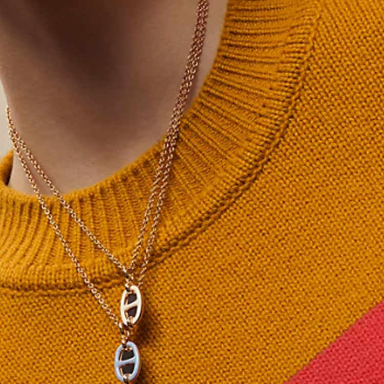 HERMES Mini Maillon Logo Rose Gold Necklace Unisex Couple Design Brown. H100053FO55 圖 4