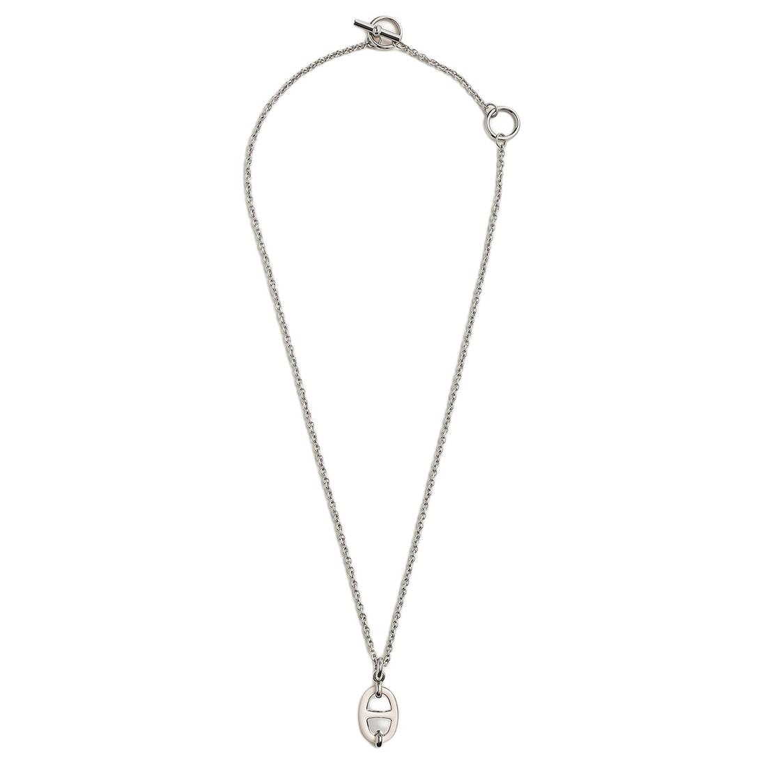 HERMES Mini Maillon Palladium-Plated Unisex Silver Necklace. H100053FP
