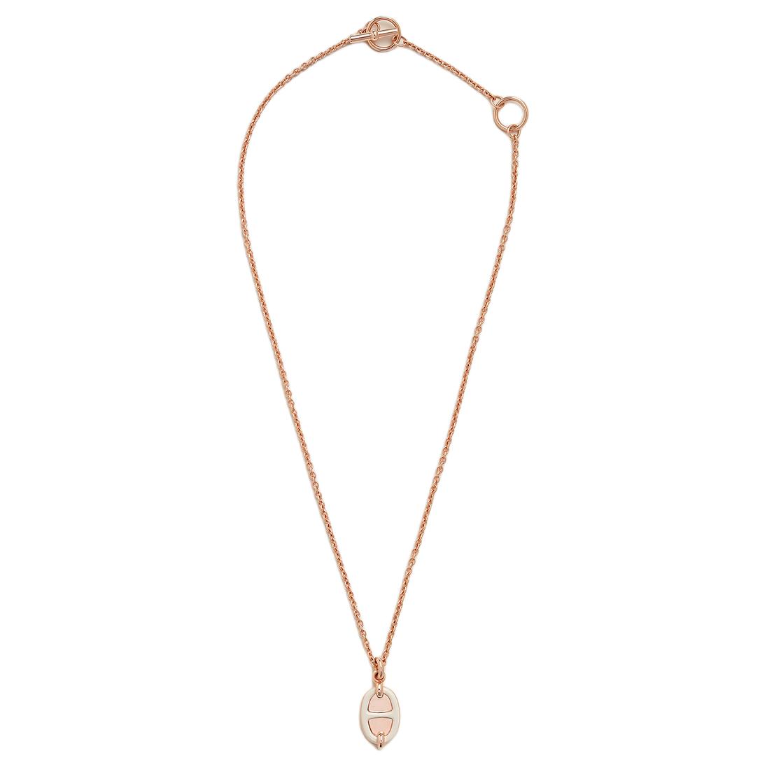Lookbook HERMES Mini Maillon Rose Gold Necklace Unisex Couple Design H100053FO