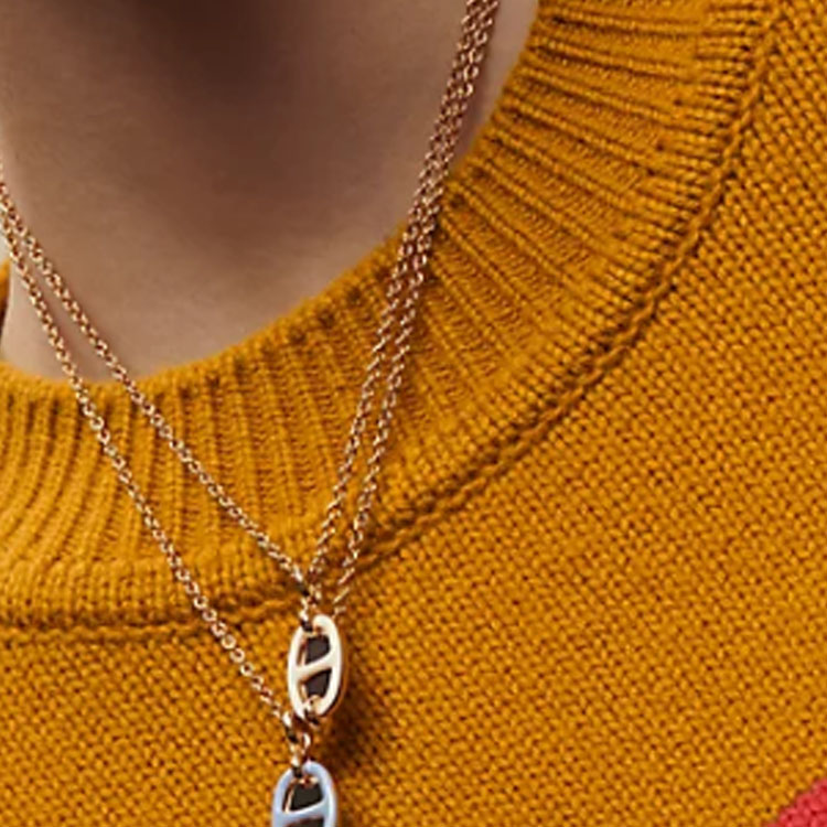 Shop HERMES Mini Maillon Rose Gold Necklace Unisex Couple Design H100053FO