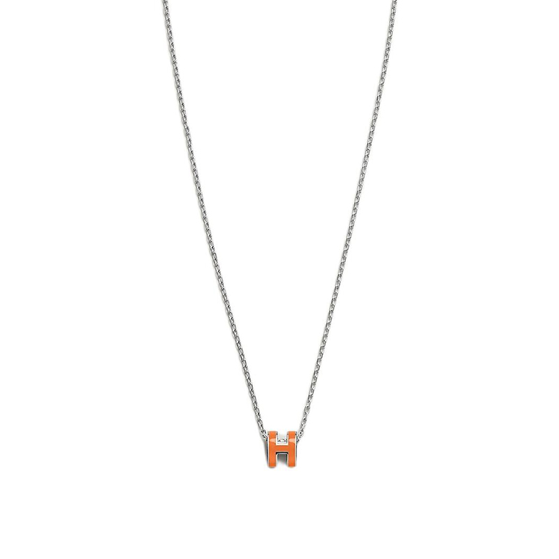 HERMES Mini Pop H Palladium-Plated Necklace with Letter Logo Design Unisex Multicolor 107428830