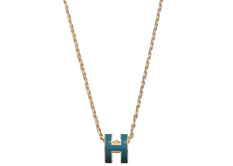 Hermes Mini Pop H Pendant Gold-tone Bleu Jean