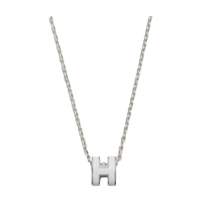 Hermes Mini Pop H Pendant Palladium-tone Blanc