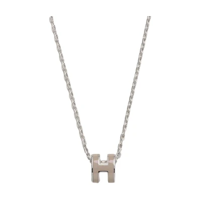 Hermes Mini Pop H Pendant Palladium-tone Marron Glace