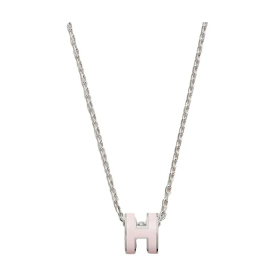 Hermes Mini Pop H Pendant Palladium-tone Rose Dragee