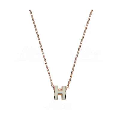 Hermes Mini Pop H Pendant Rose Gold-tone Blanc