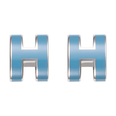 HERMES Mini Pop Palladium-Plated Silver Stud Earrings Unisex Couple Style. H608002FP79