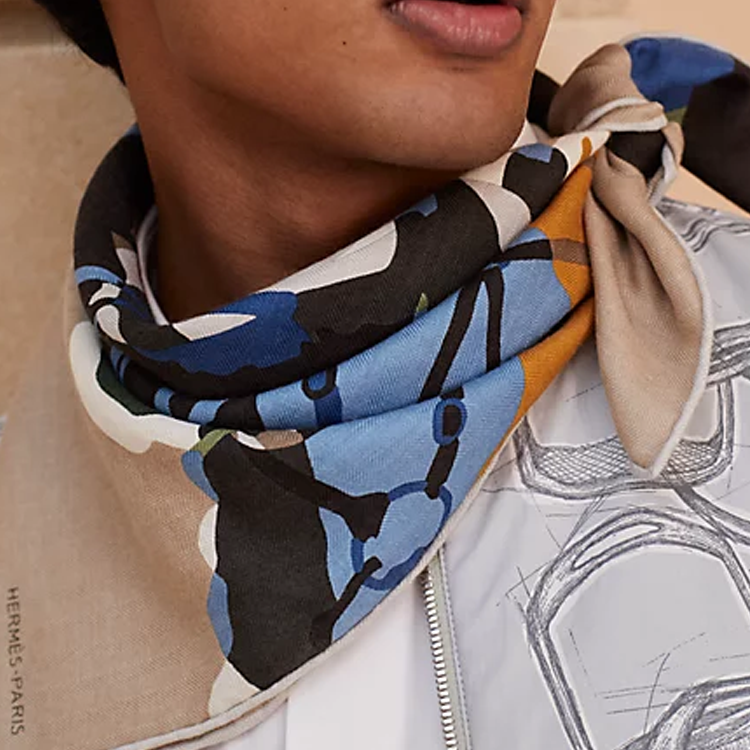 HERMES Mosaic Pattern Print Silk Scarf for Men Multicolor H284038Tv02 圖 3