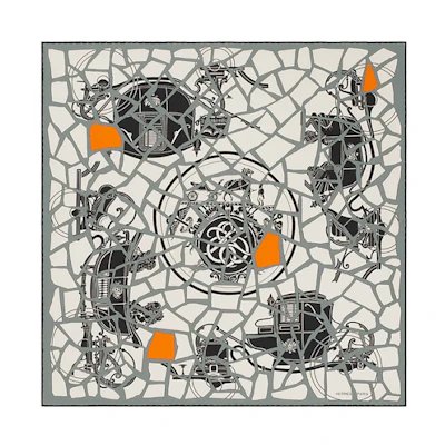 HERMES Mosaique Ex-Libris Printed Silk Scarf Gray Edition. H283993T01
