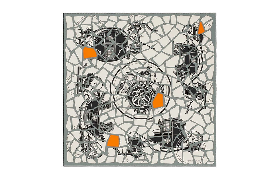 HERMES Mosaique Ex-Libris Printed Silk Scarf Gray  Edition. H283993T01 圖 2