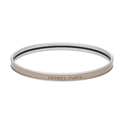 HERMES Narrow Enamel Bracelet Brown Unisex Couple Design with Letter Engraving. H240001FP19
