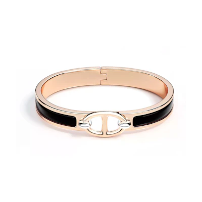 HERMES Narrow Enamel Bracelet Rose Gold/Black Unisex Couples Design. H209000FO01