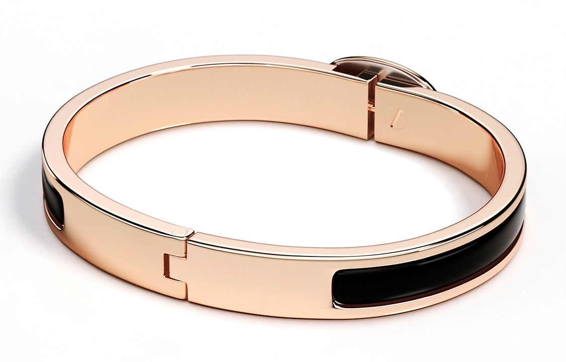 HERMES Narrow Enamel Bracelet Rose Gold/Black Unisex Couples Design. H209000FO01 圖 3