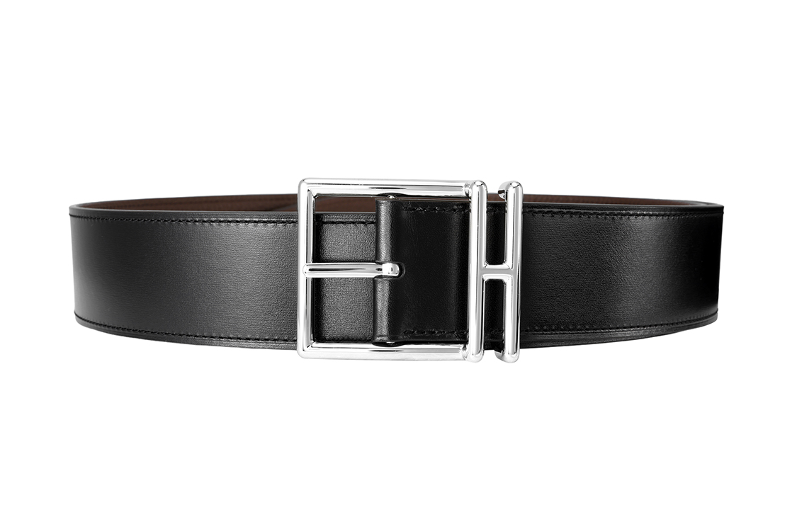 HERMES Nathan Silver Buckle Togo Leather Belt Men Black/Chocolate 4cm Wide H064061CKAE 圖 4