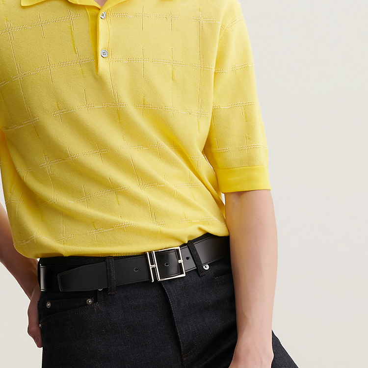 HERMES Nathan Silver Buckle Togo Leather Belt Men Black/Chocolate 4cm Wide H064061CKAE 圖 7