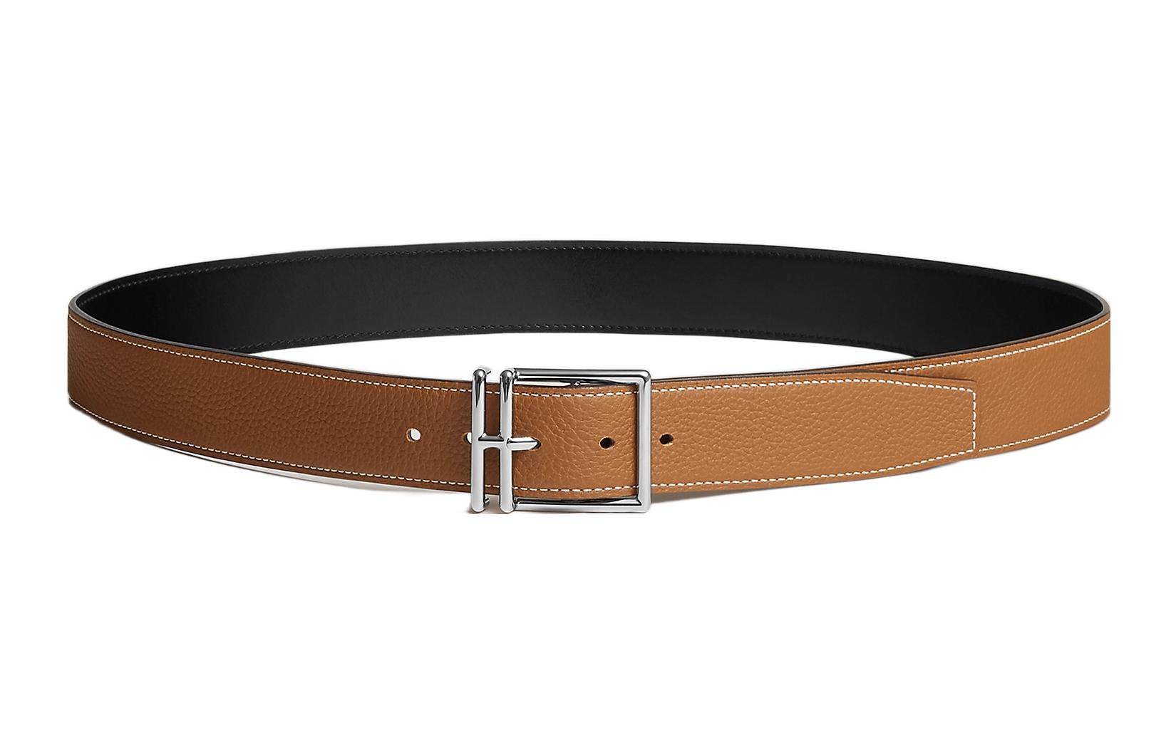 HERMES Nathan Silver Buckle Togo Reversible Leather Belt Black/Gold 3.2cm Men. H074352CKAA085 圖 3