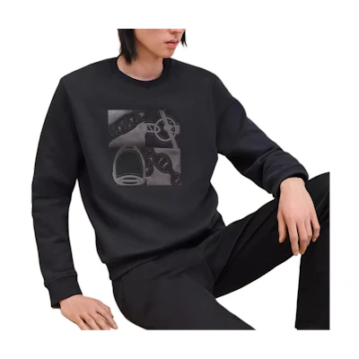 HERMES Navy Blue Lambskin Patch Crewneck Pullover Sweatshirt. H467810HA01