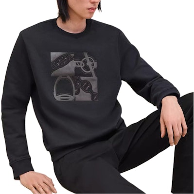HERMES Navy Blue Lambskin Patch Crewneck Pullover Sweatshirt. H467810HA01 Order HERMES Navy Blue Lambskin Patch Crewneck Pullover Sweatshirt. H467810HA01